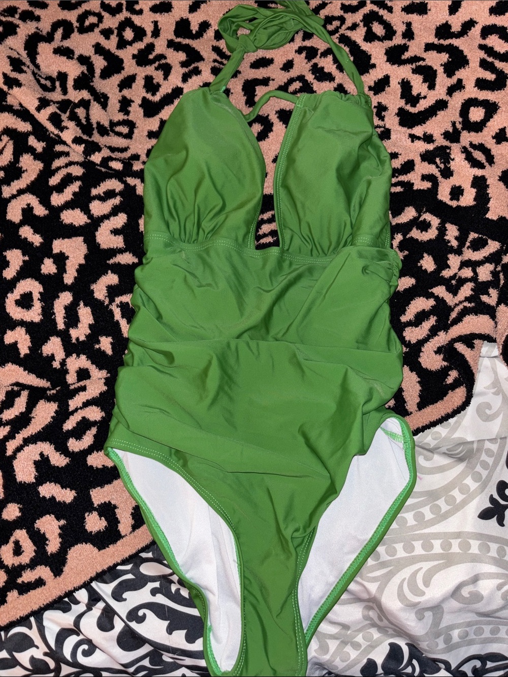 Women’s Green One-Piece Swimsuit - Halter Neck